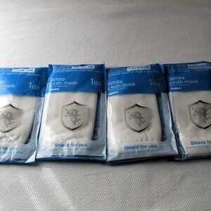 Lot of 4 Avon Defense White Cloth Face Masks, NEW SEALED